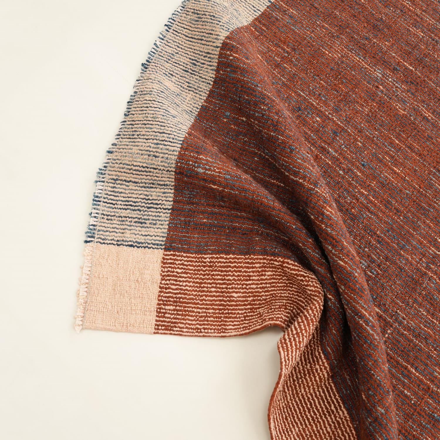 Bohem Serisi Çizgi Desenli Terra Yün Tezgah Dokuma Kilim