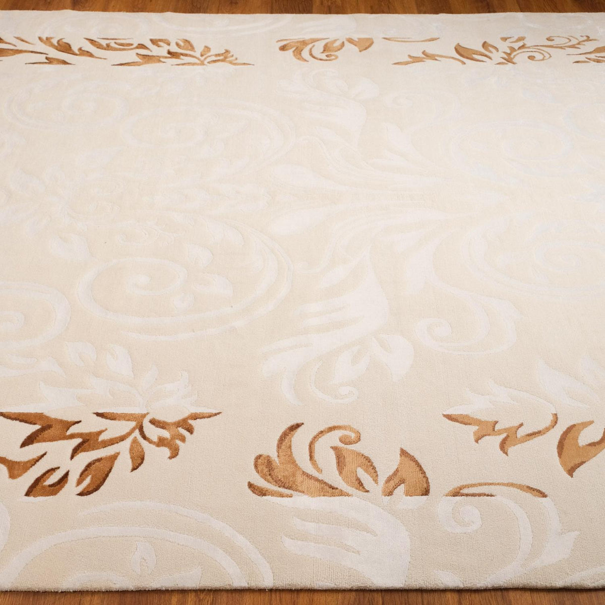 El Dokuma Çerçeve Desenli Modern Krem Halı — bambu