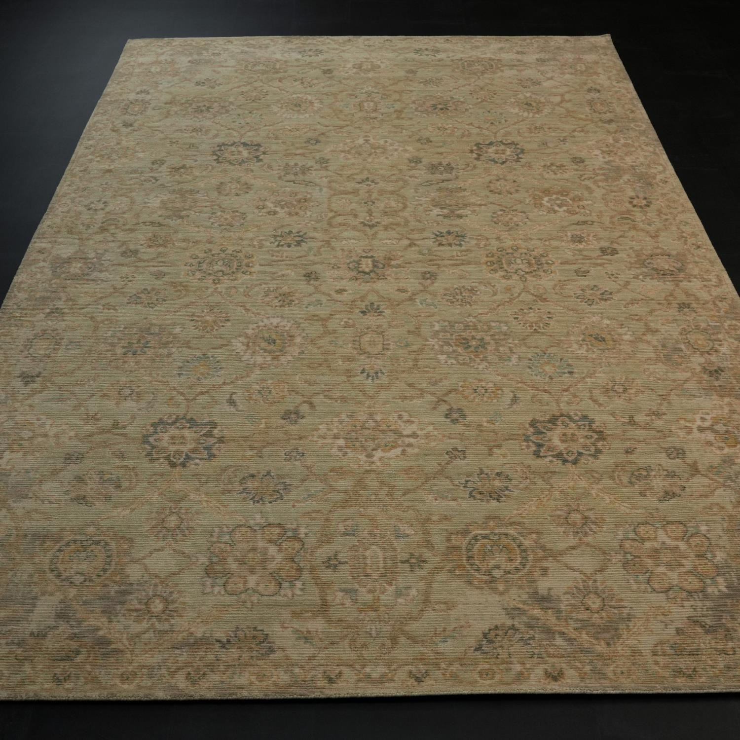 Çiçek Desenli Yün Krem Tezgah Dokuma Halı