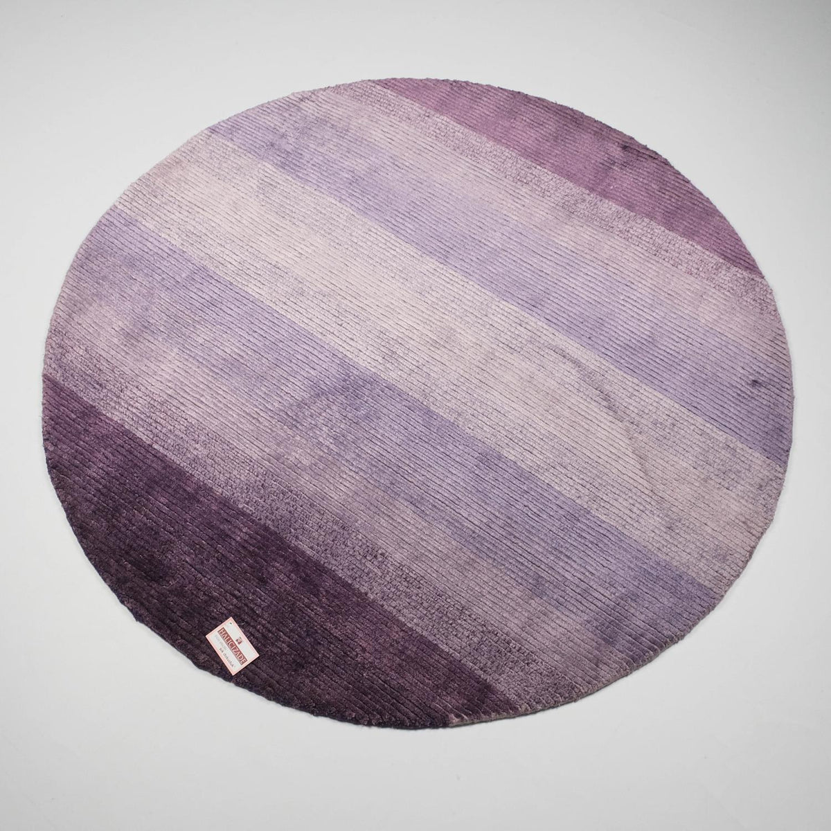 El Dokuma Çizgi Desenli Yuvarlak Mor Halı, 150x150 cm — Halıcızade