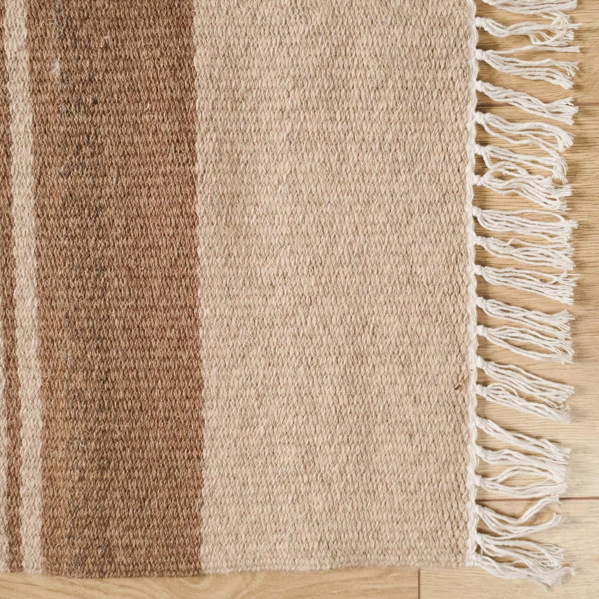 Brown Striped Machine-Woven Wool Kilim — striped