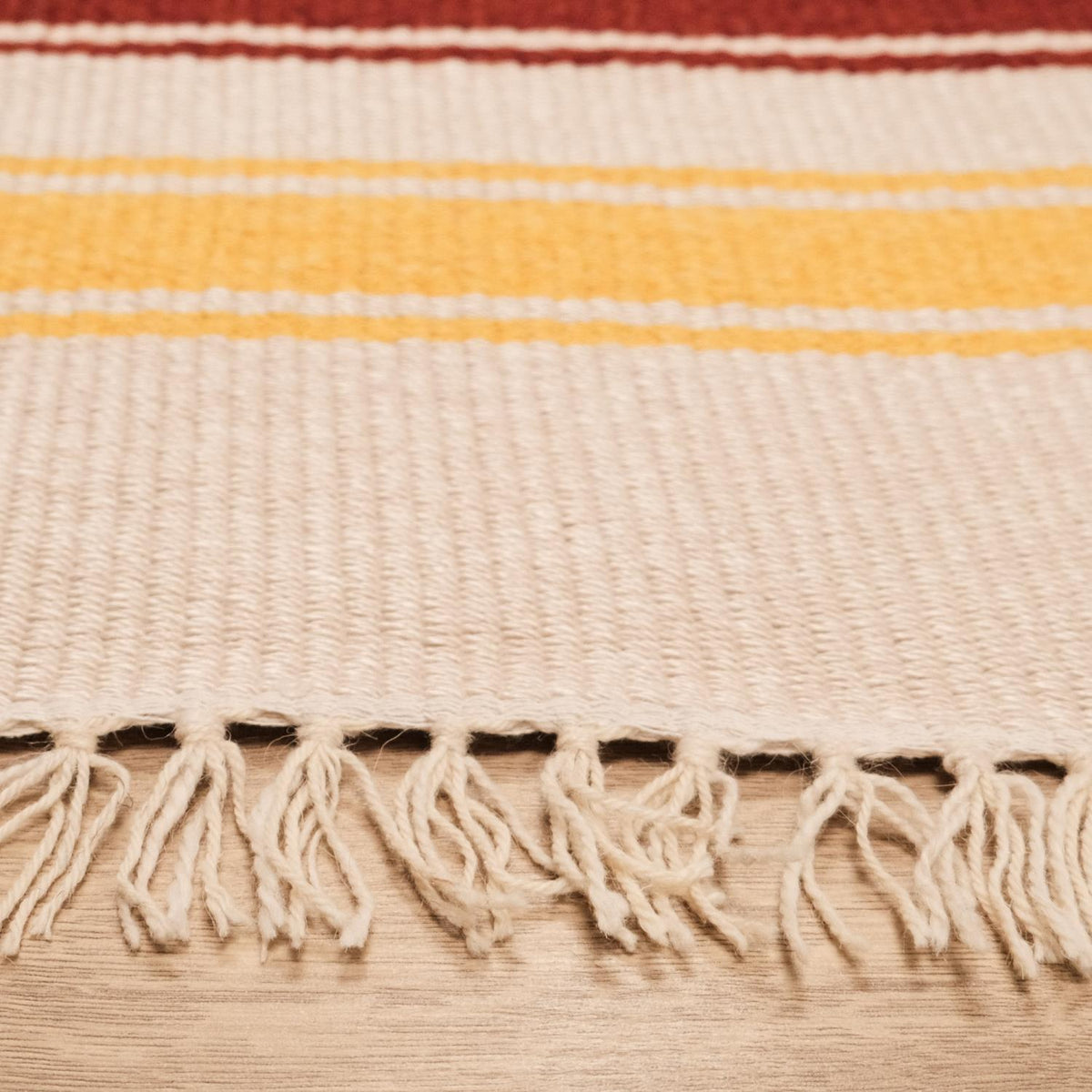 Cream Banded Machine-Woven Wool Kilim — striped