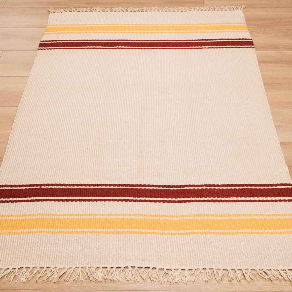 Cream Banded Machine-Woven Wool Kilim — 120x180 cm