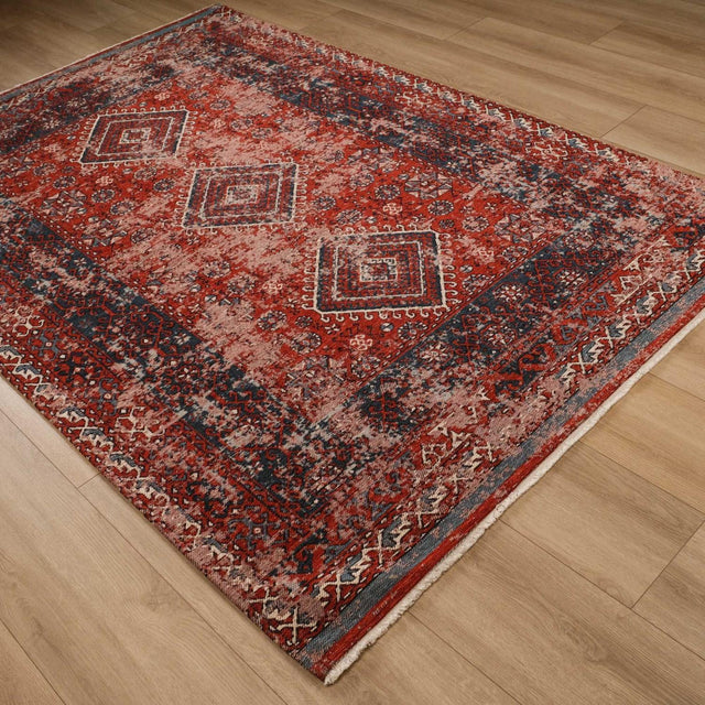 Kehribar Makine Dokuma Vintage Desenli Kırmızı Kilim, 100×300 cm Halıcızade