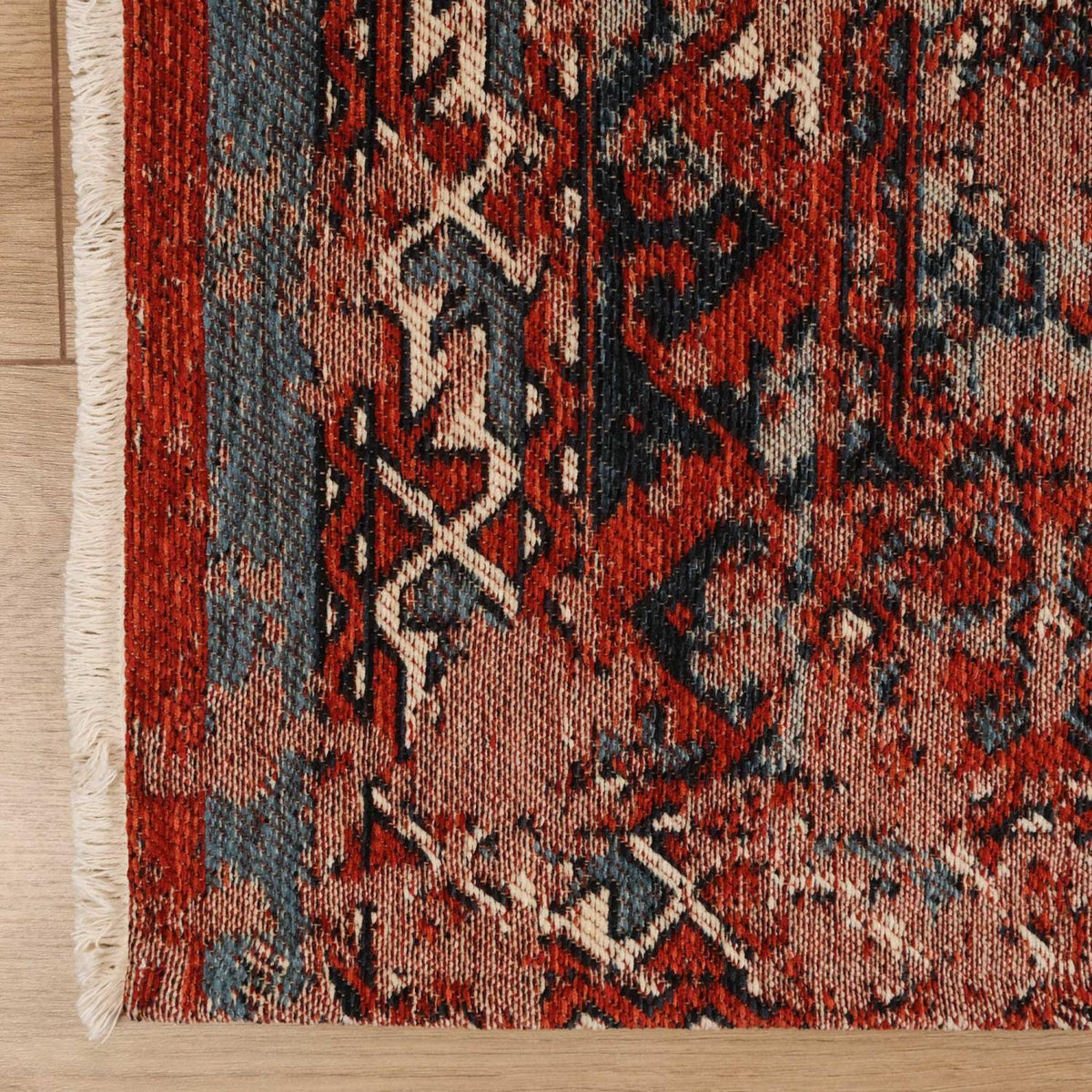 Red Vintage-Pattern Machine-Woven Acrylic Kilim, Kehribar Series — bedroom rug