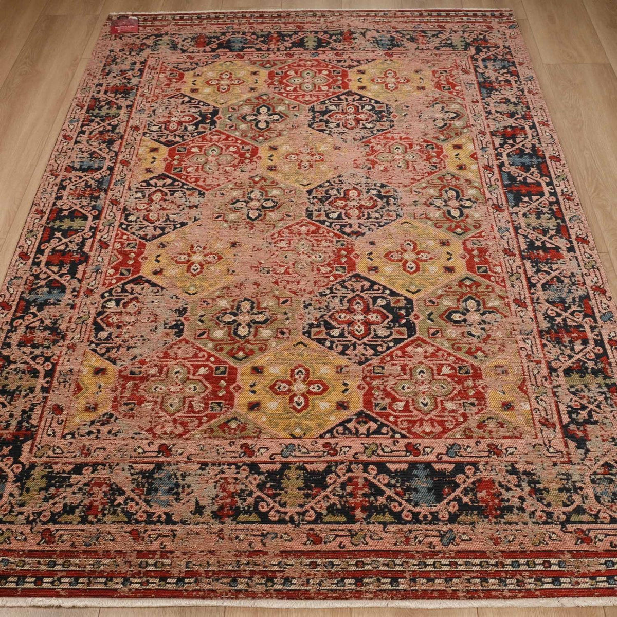 Kehribar Makine Dokuma Vintage Desenli Rengarenk Akrilik Kilim — 80x150, 120x180, 80x300, 160x230 cm