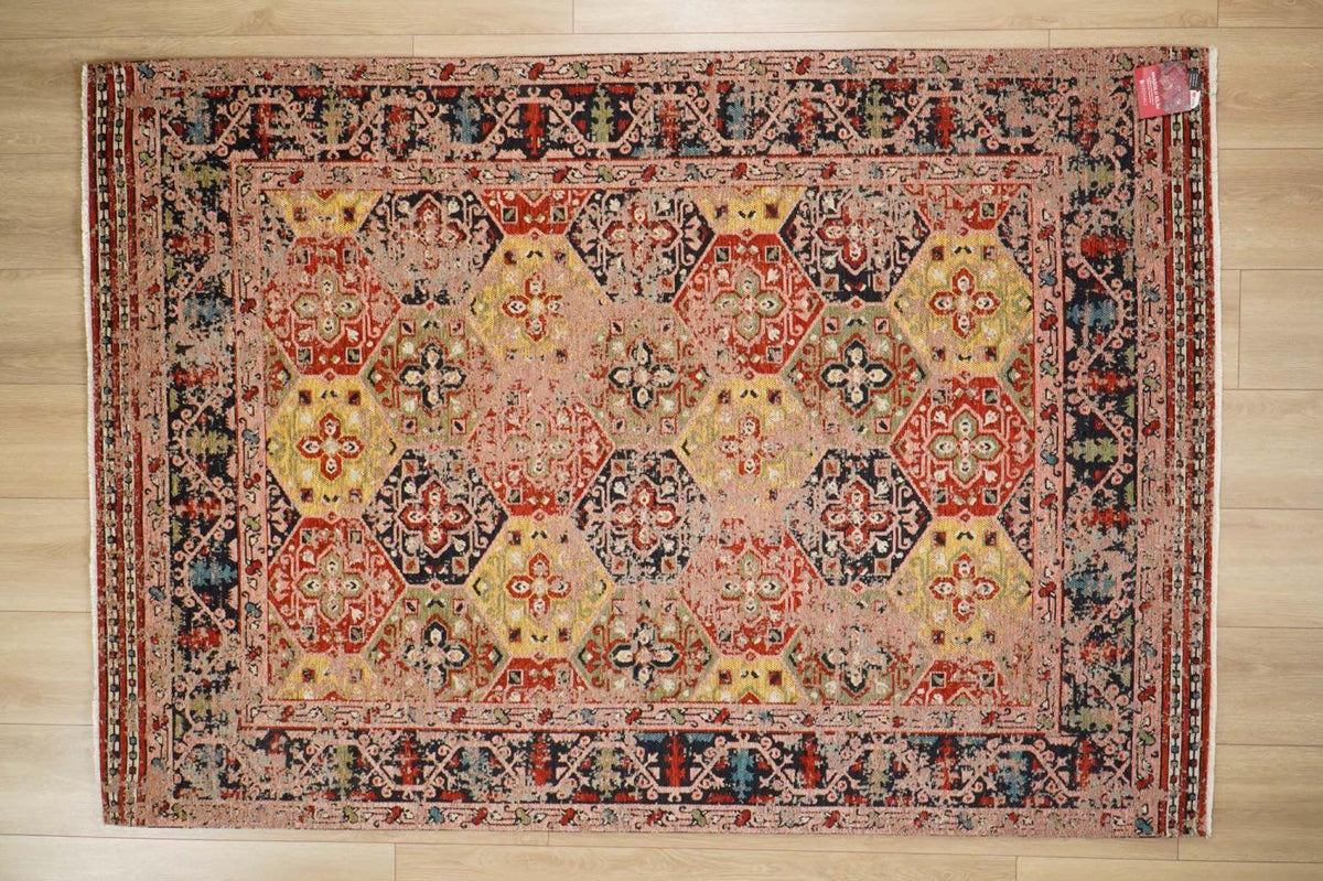 Kehribar Makine Dokuma Vintage Desenli Rengarenk Akrilik Kilim — mutfak halısı