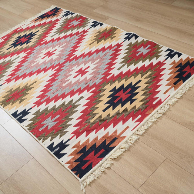 Kehribar Serisi Makine Dokuma Anadolu Desenli Rengarenk Pamuk Kilim, 120×180 – 80×300 cm Halıcızade