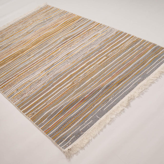 Kehribar Serisi Makine Dokuma Çizgi Desenli Rengarenk Kilim, 160×230 cm Halıcızade