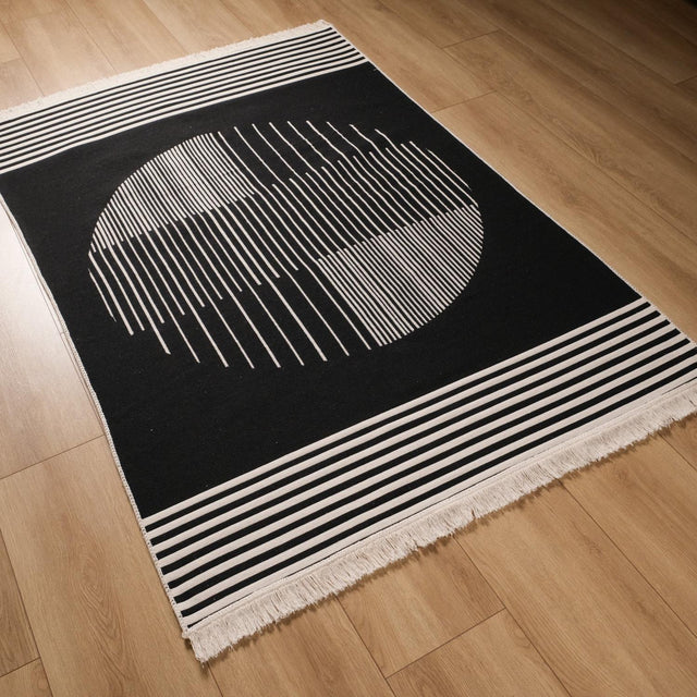 Kehribar Serisi Makine Dokuma Çizgi Desenli Siyah Kilim, 80×150 – 80×300 cm Halıcızade
