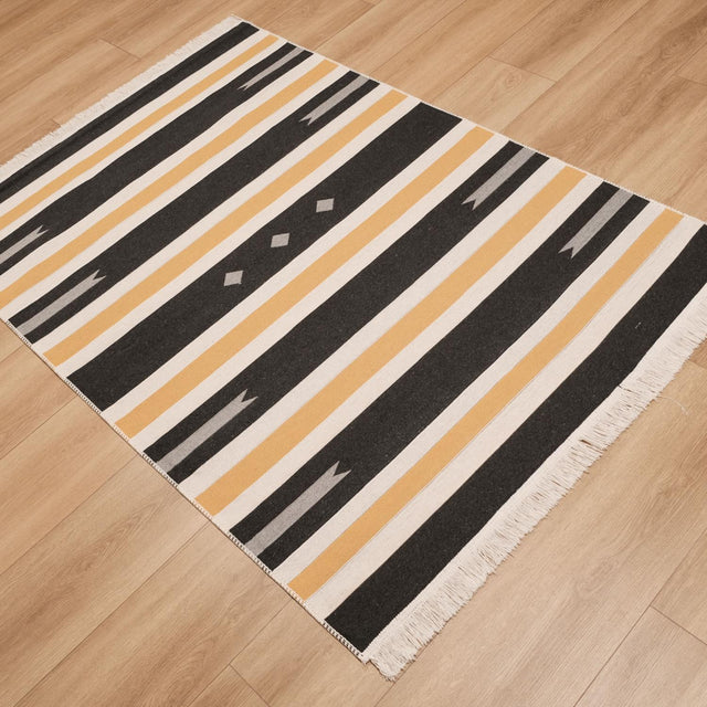 Kehribar Serisi Makine Dokuma Çizgi Desenli Gri Kilim, 160×230 cm Halıcızade