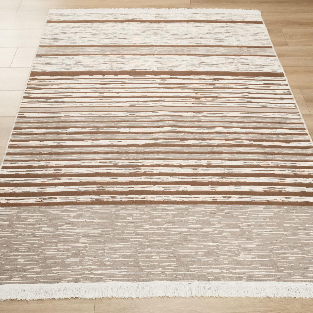 Kehribar Serisi Makine Dokuma Çizgi Desenli Krem Kilim — 80x150, 120x180, 80x300, 160x230 cm