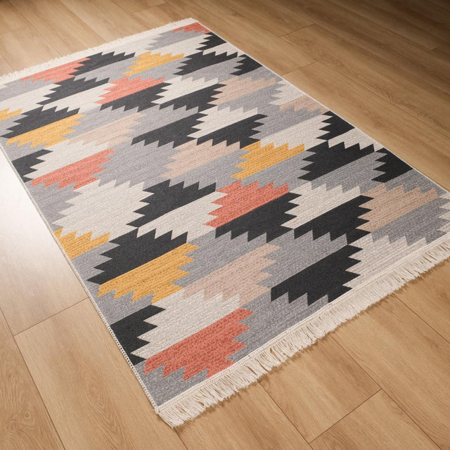 Kehribar Serisi Makine Dokuma Geometrik Desenli Rengarenk Pamuk Kilim, 160×230 cm Halıcızade