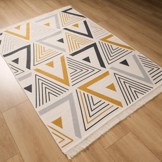 Kehribar Serisi Geometrik Desenli Makine Dokuma Genç Odası Kilim, sarı, 80x150 – 160x230 cm — Halıcızade
