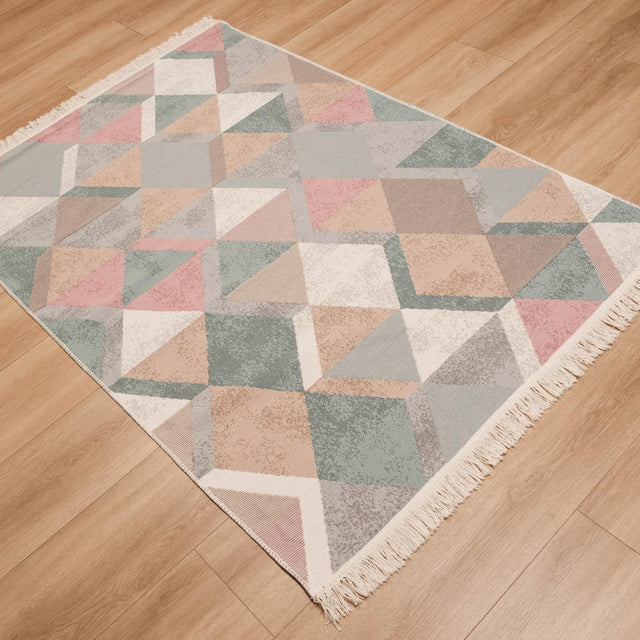 Kehribar Serisi Rengarenk Makine Dokuma Geometrik Desenli Pamuk Kilim, 160×230 cm Halıcızade