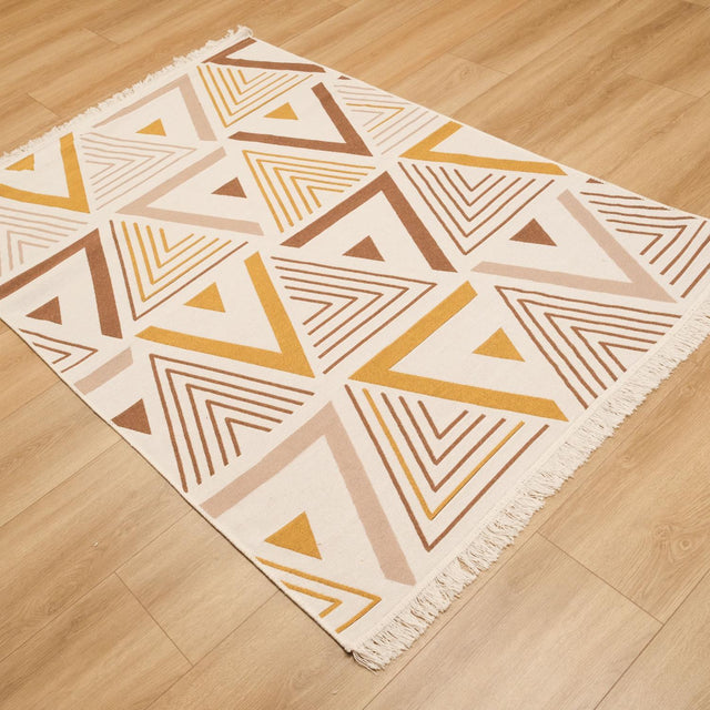 Kehribar Serisi Makine Dokuma Geometrik Desenli Kahverengi Kilim, 80×150 – 160×230 cm Halıcızade