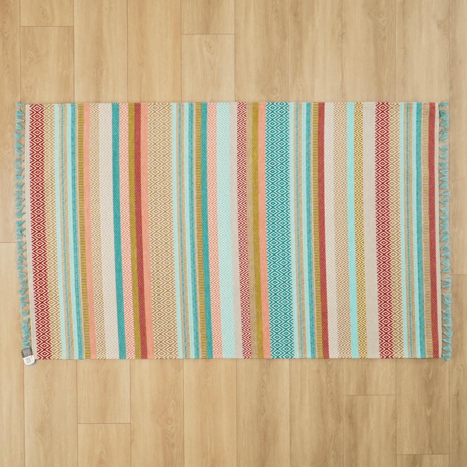Aztec Series Colorful Line Patterned Machine Woven Rug