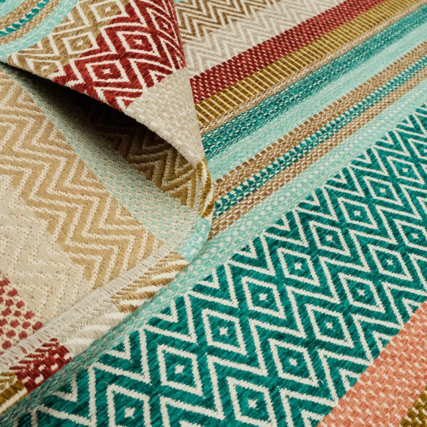 Aztec Series Colorful Line Patterned Machine Woven Rug