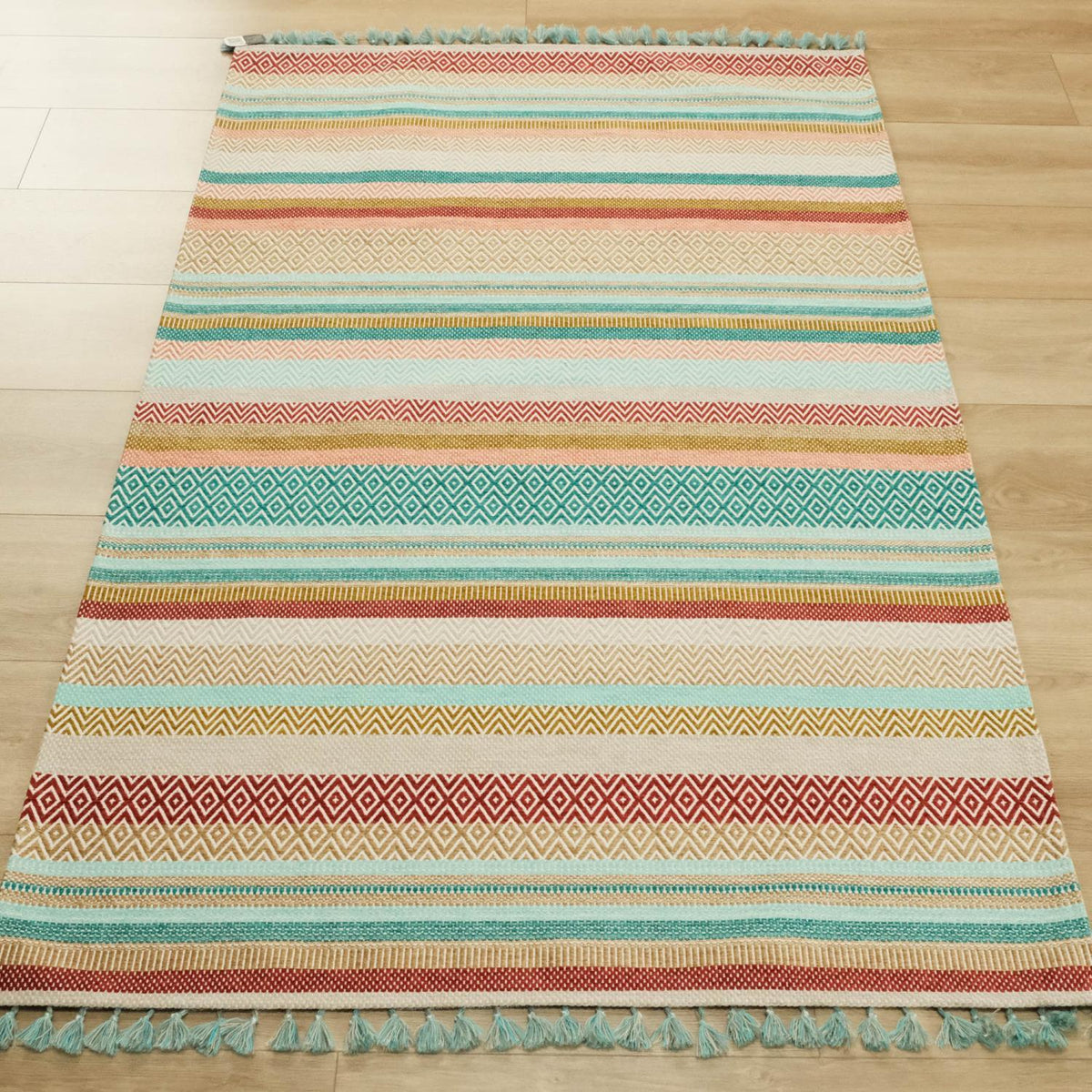 Aztec Series Colorful Line Patterned Machine Woven Rug
