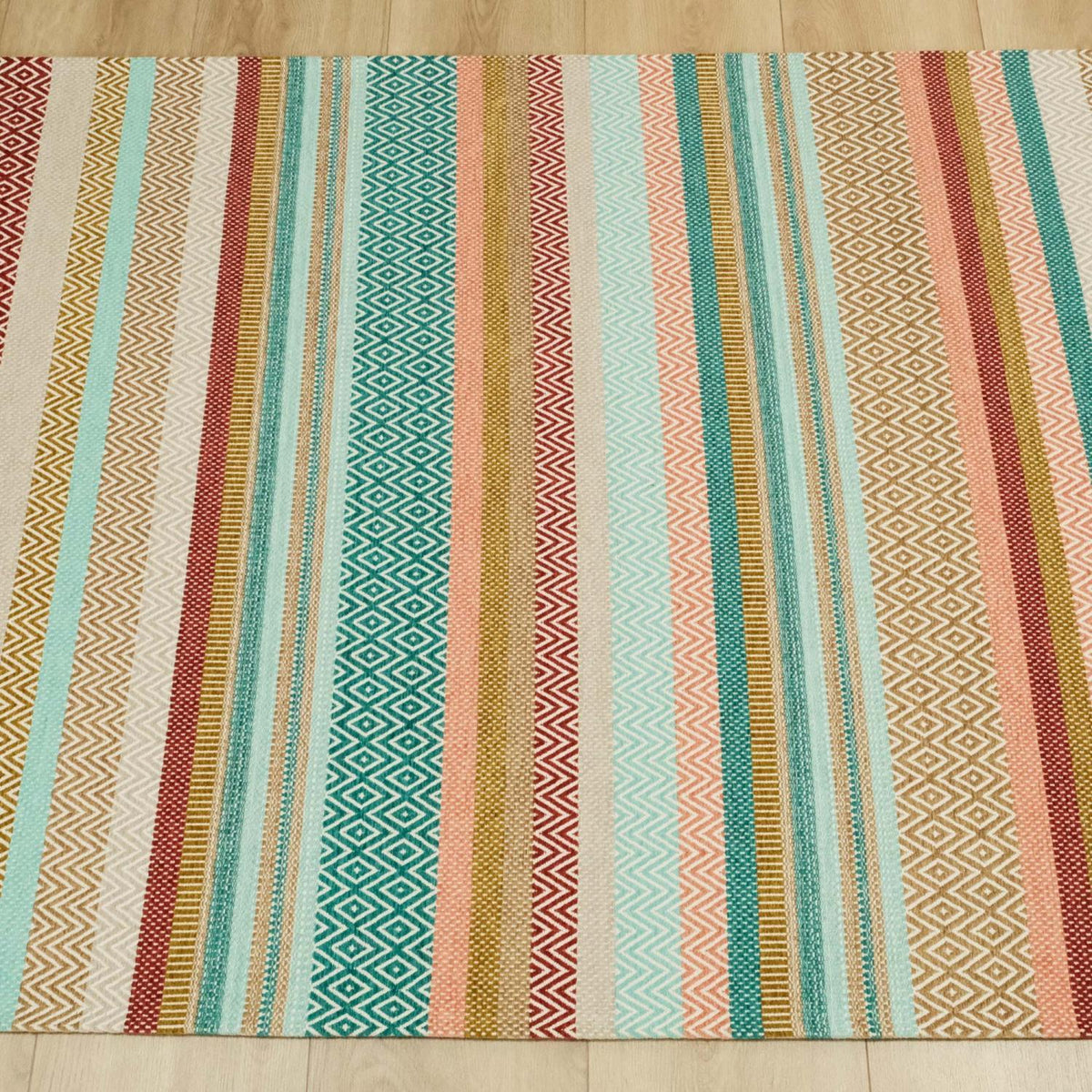Aztec Series Colorful Line Patterned Machine Woven Rug