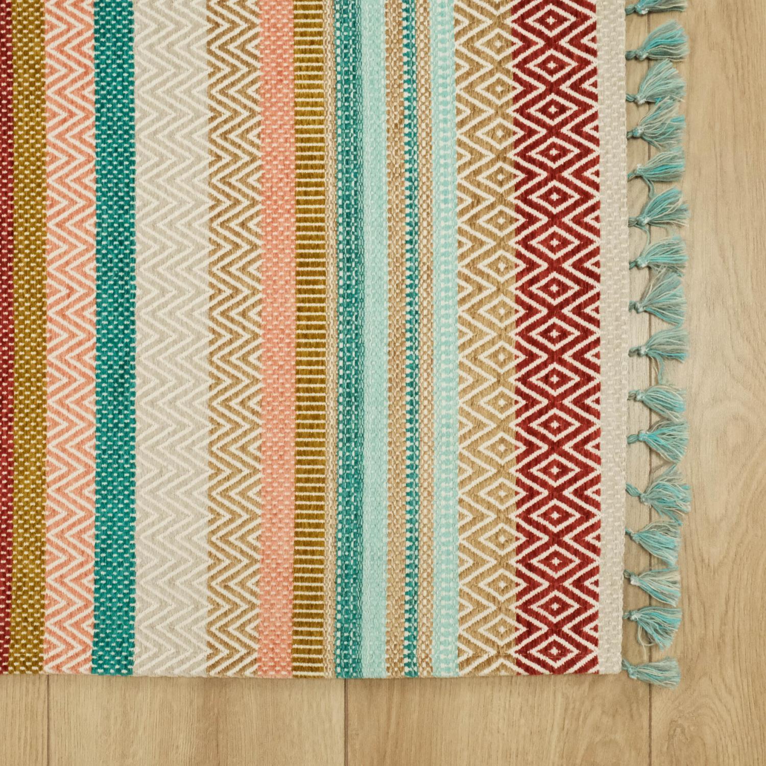 Aztec Series Colorful Line Patterned Machine Woven Rug
