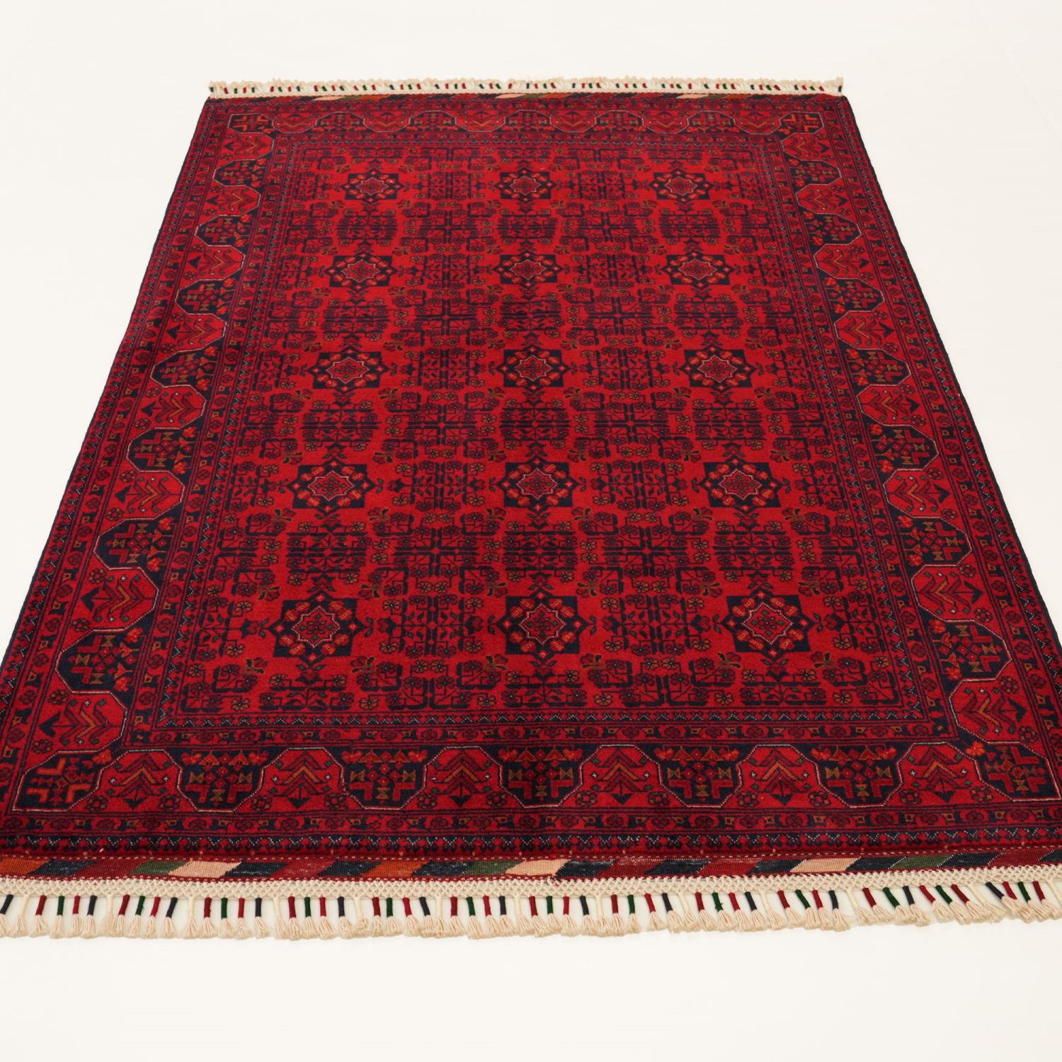 Handwoven Afghan-Patterned Burgundy Ethnic Wool Bilicik Rug