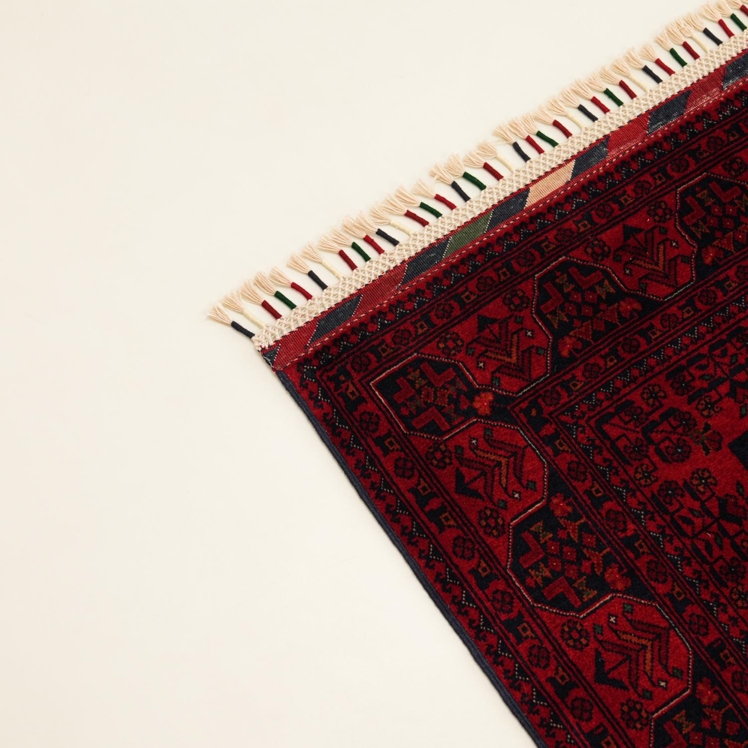 Handwoven Afghan-Patterned Burgundy Ethnic Wool Bilicik Rug