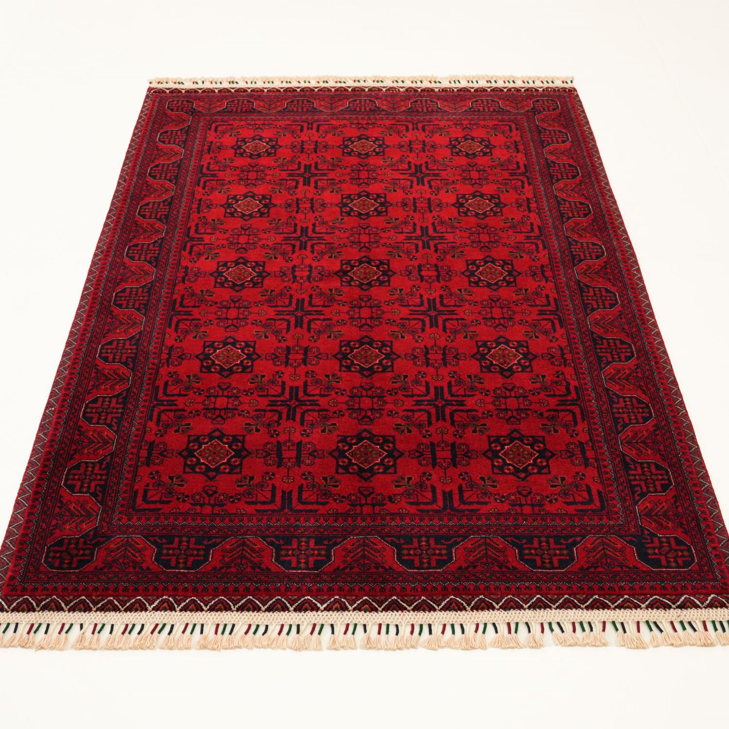 Handwoven Afghan-Patterned Burgundy Wool Ethnic Bilicik Rug