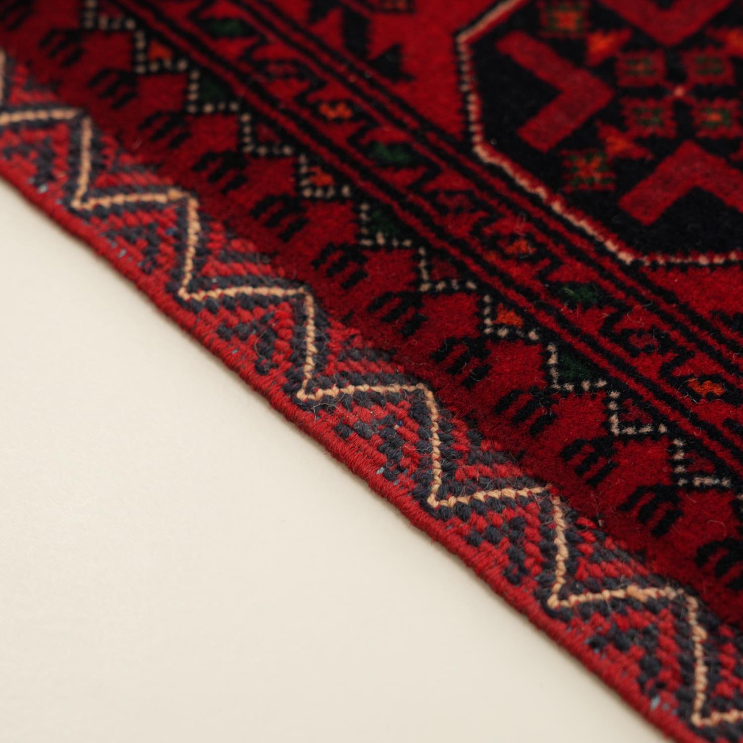 Handwoven Afghan-Patterned Burgundy Wool Ethnic Bilicik Rug