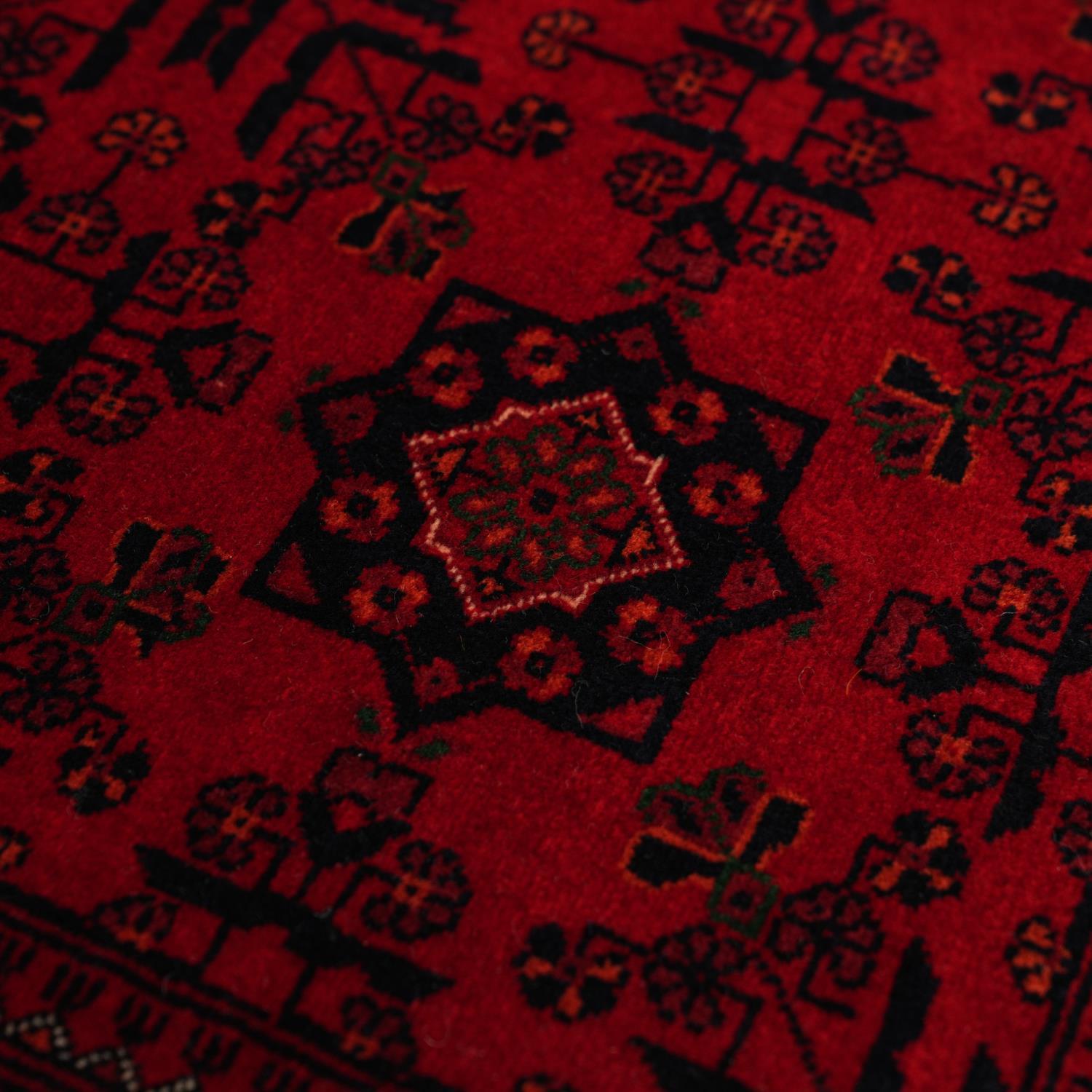 Handwoven Afghan-Patterned Burgundy Wool Ethnic Bilicik Rug