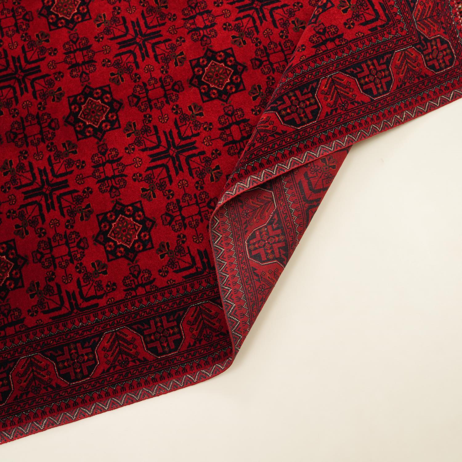 Handwoven Afghan-Patterned Burgundy Wool Ethnic Bilicik Rug