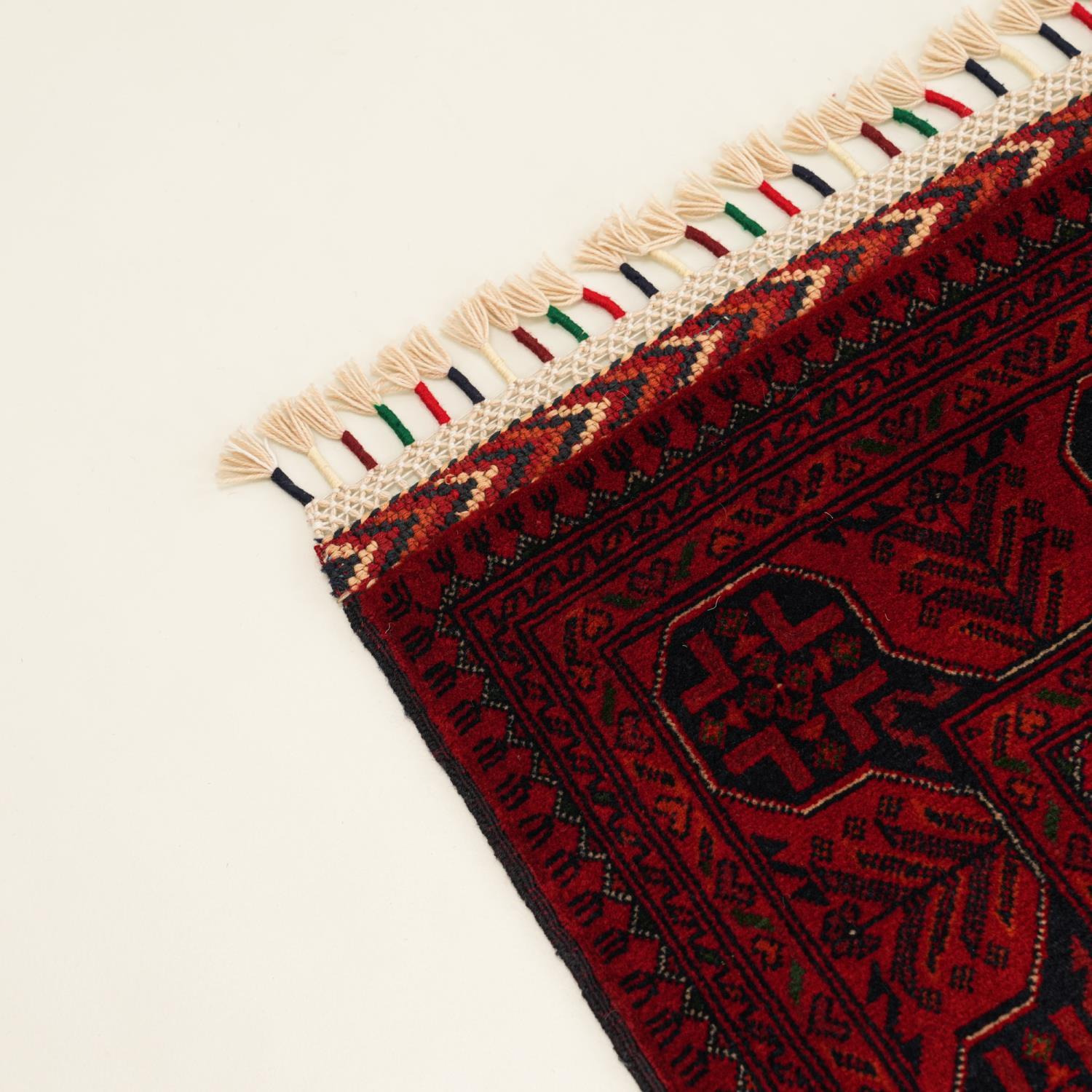 El Dokuma Afgan Desenli Bordo Yün Etnik Bilicik Halı