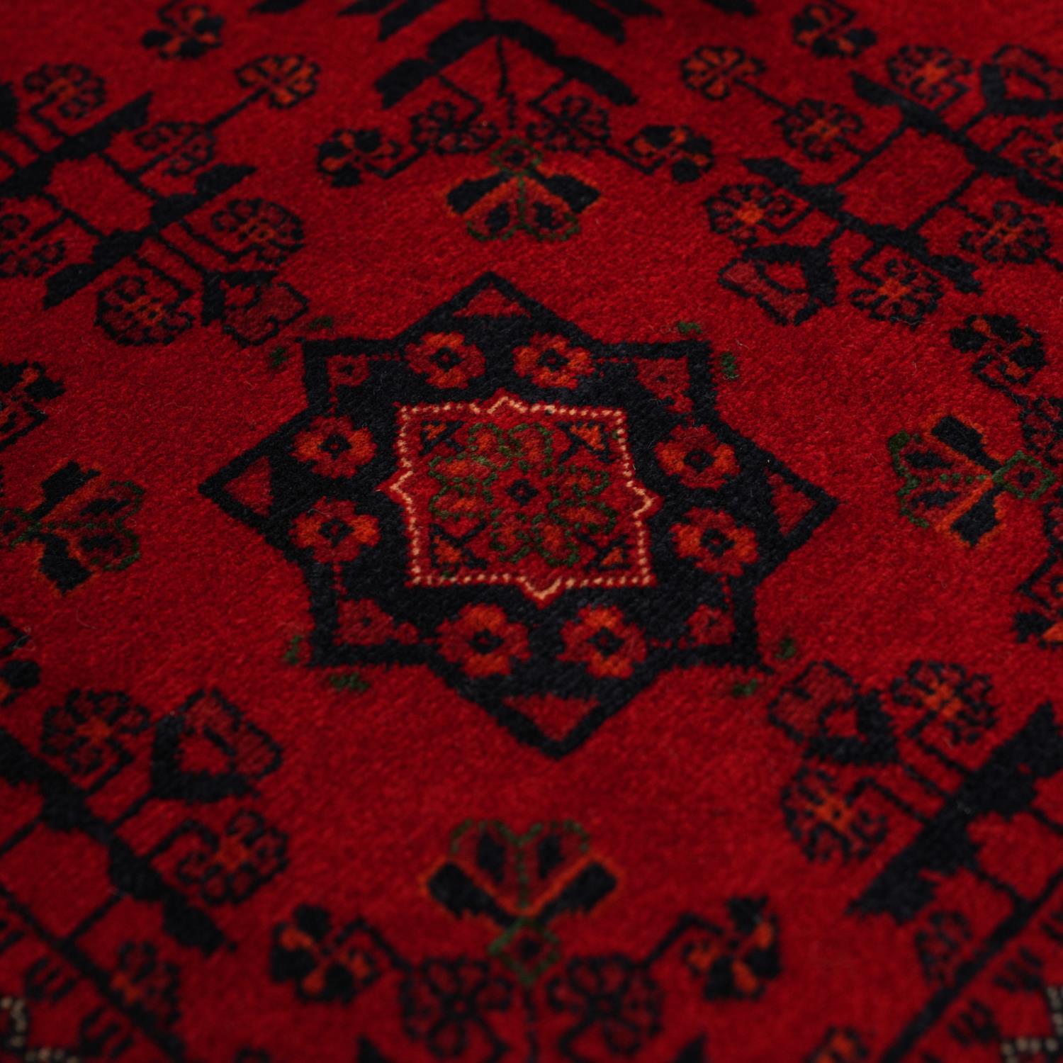 El Dokuma Afgan Desenli Bordo Yün Etnik Bilicik Halı
