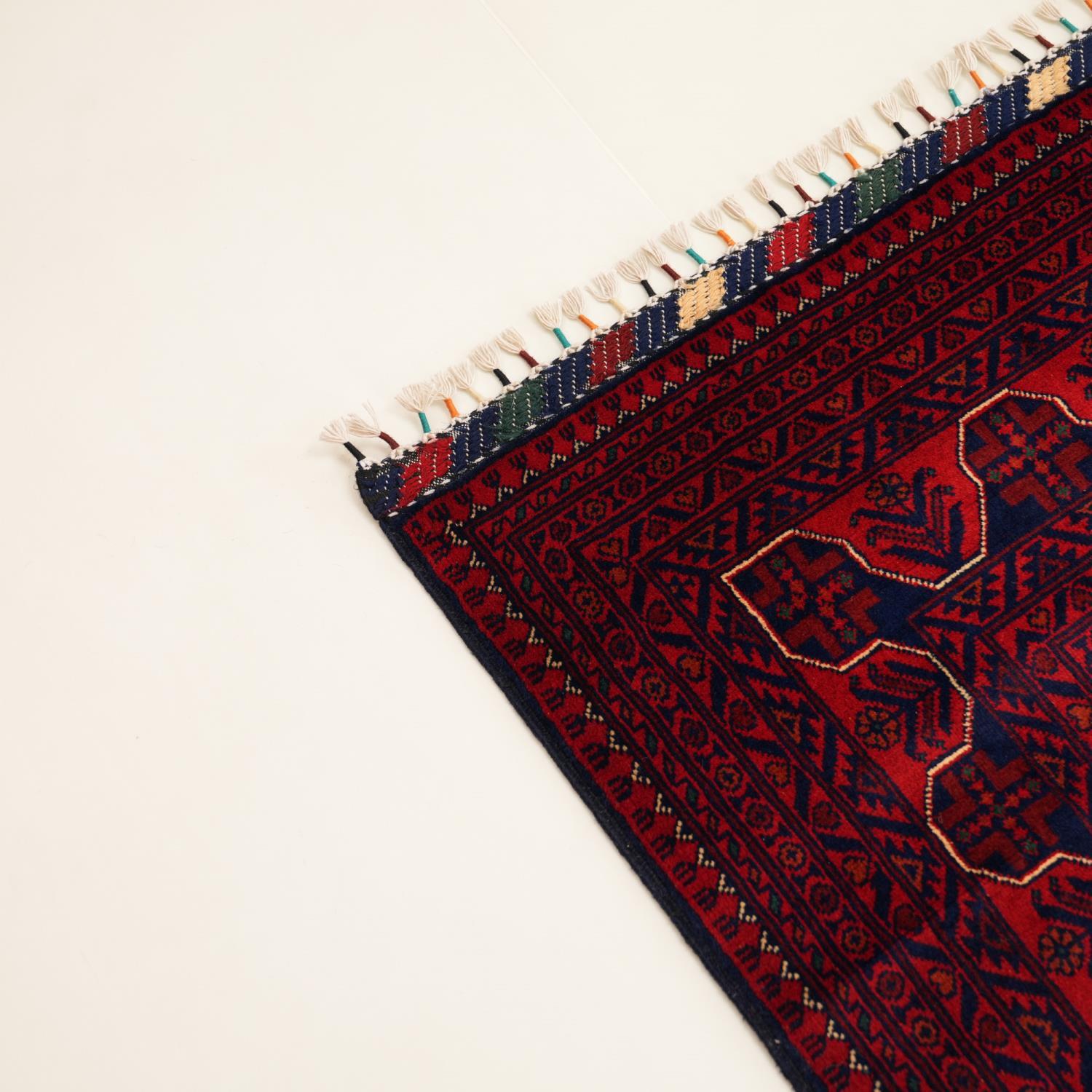 El Dokuma Afgan Desenli Bordo Yün Khamyap Halı