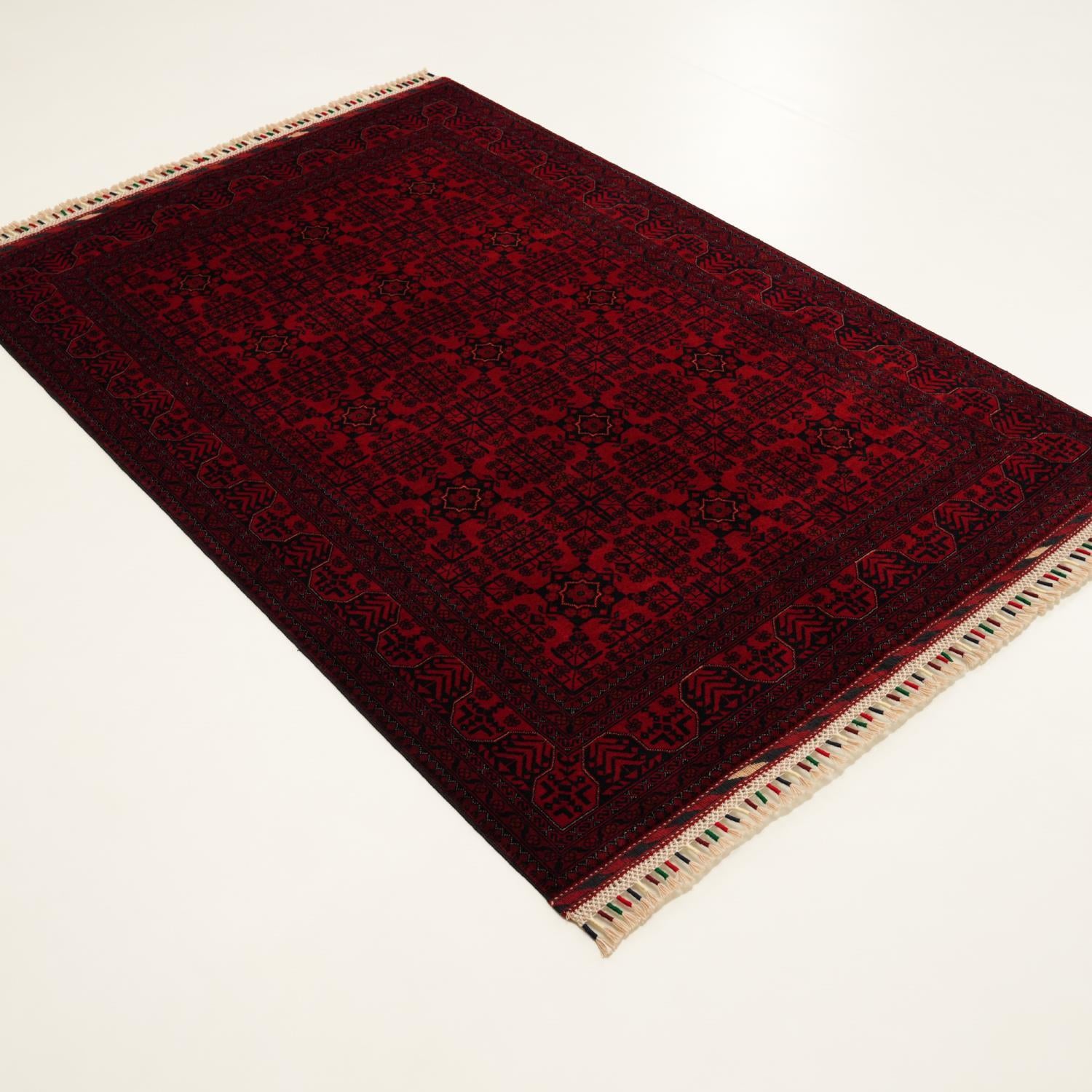 Handwoven Afghan-Patterned Ethnic Burgundy Wool Bilicik Rug