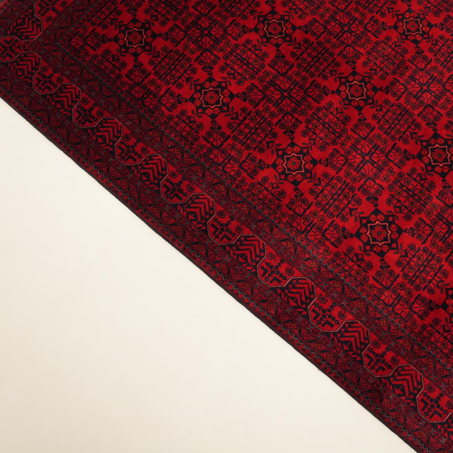 Handwoven Afghan-Patterned Ethnic Burgundy Wool Bilicik Rug