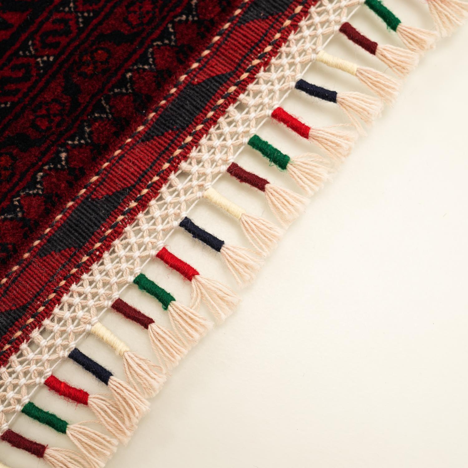 Handwoven Afghan-Patterned Ethnic Burgundy Wool Bilicik Rug