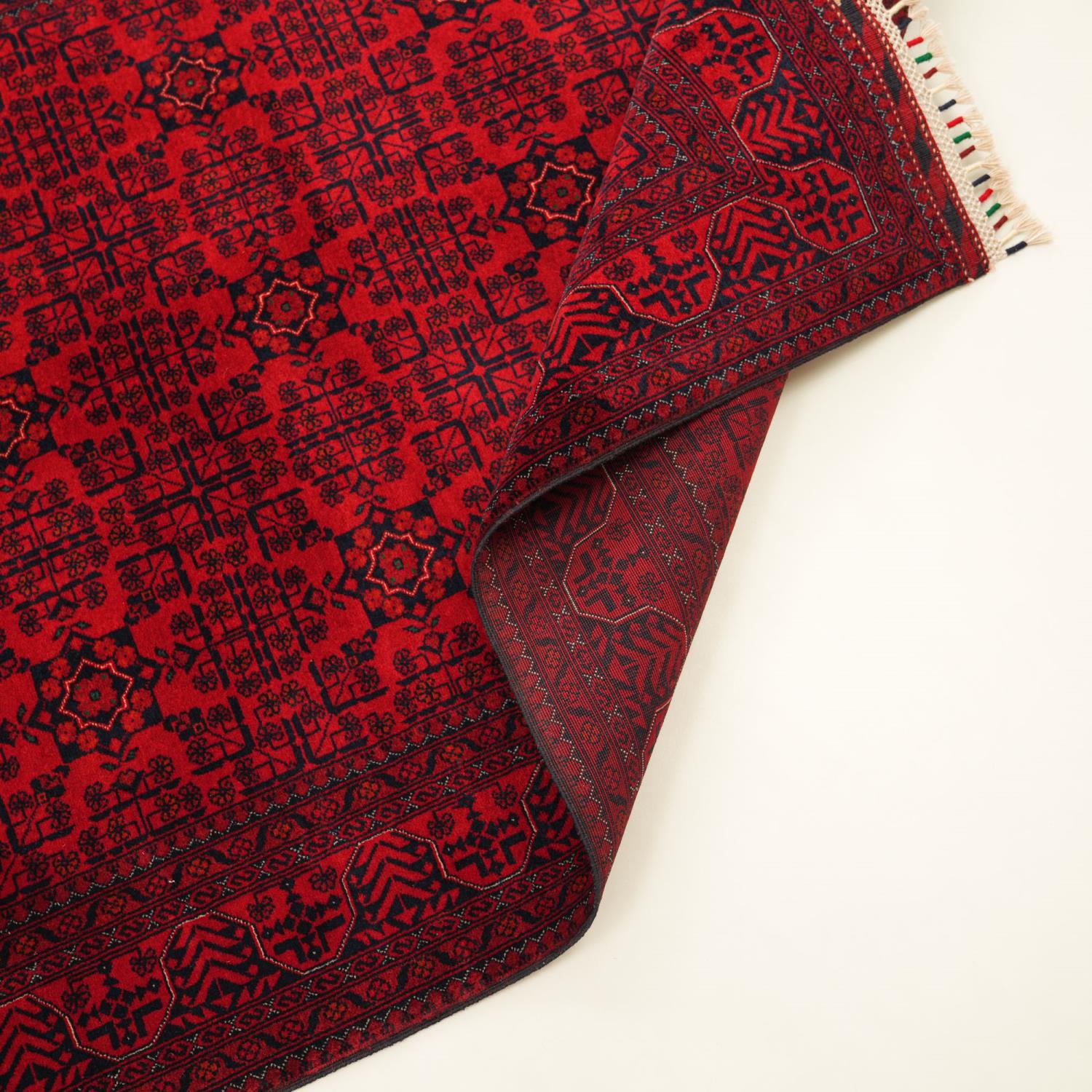 Handwoven Afghan-Patterned Ethnic Burgundy Wool Bilicik Rug