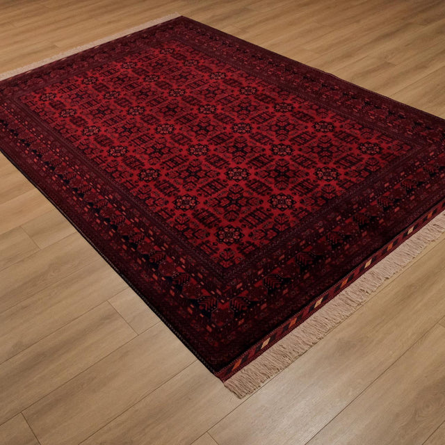 El Dokuma Afgan Desenli Yün Bordo Bilicik Halı, 201x293 cm — Halıcızade