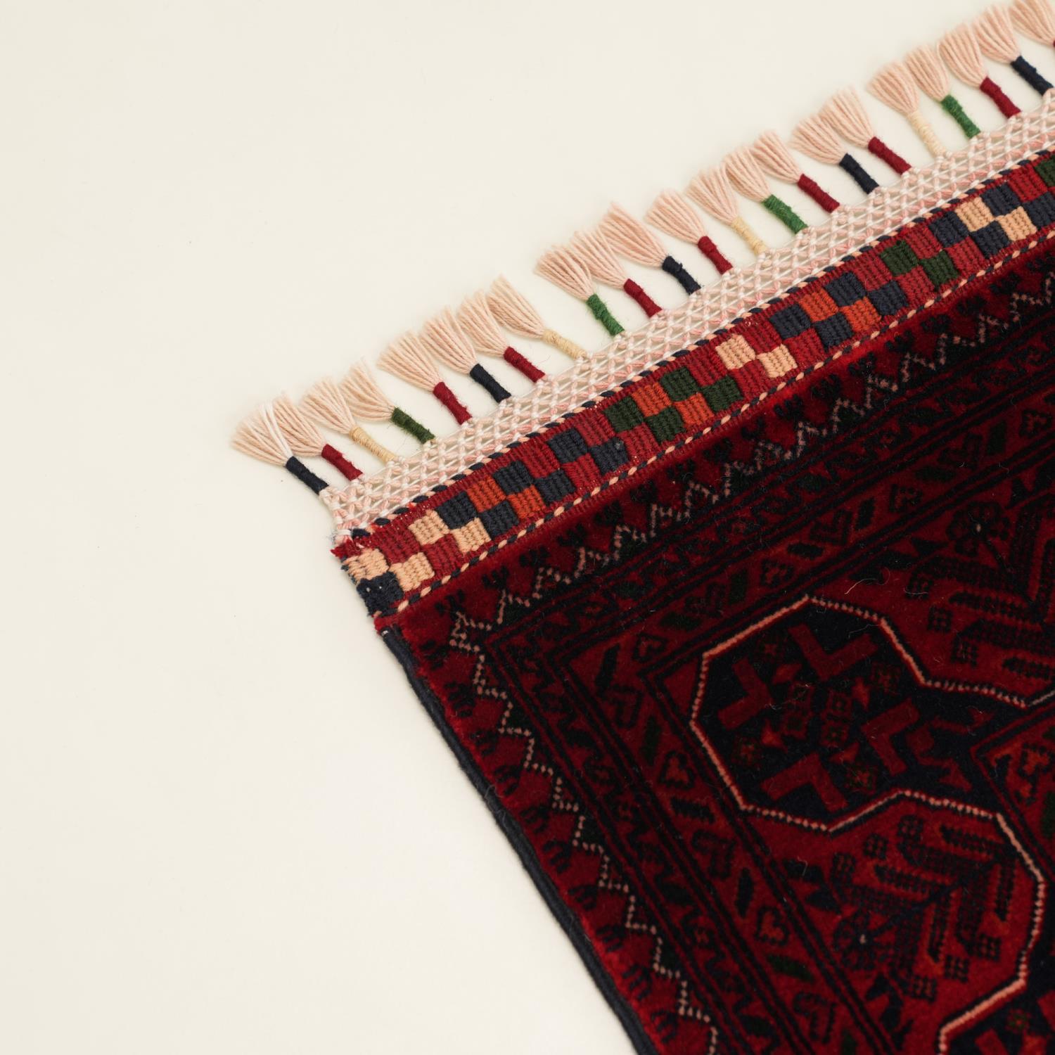El Dokuma Afgan Desenli Yün Bordo Etnik Bilicik Halı