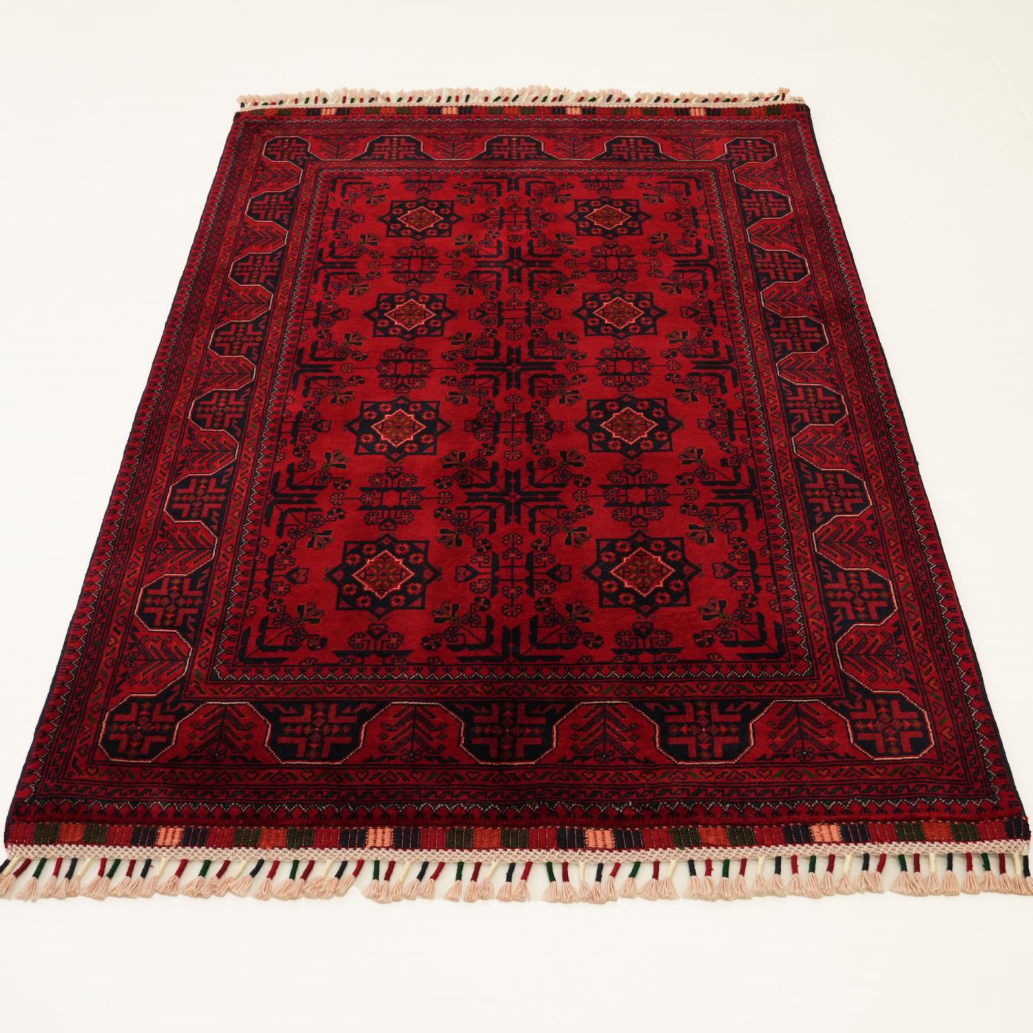 Handwoven Afghan-Patterned Wool Ethnic Burgundy Bilicik Rug