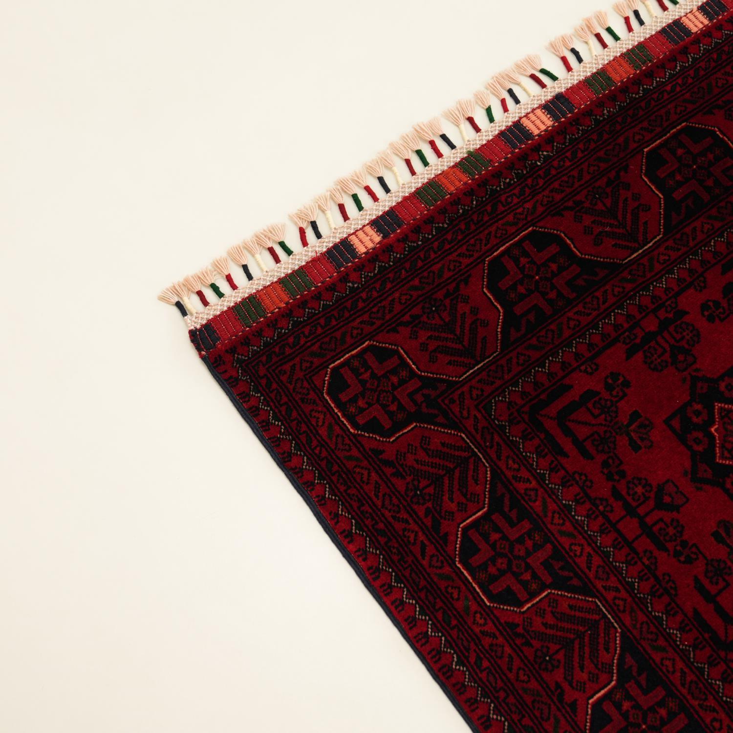 Handwoven Afghan-Patterned Wool Ethnic Burgundy Bilicik Rug