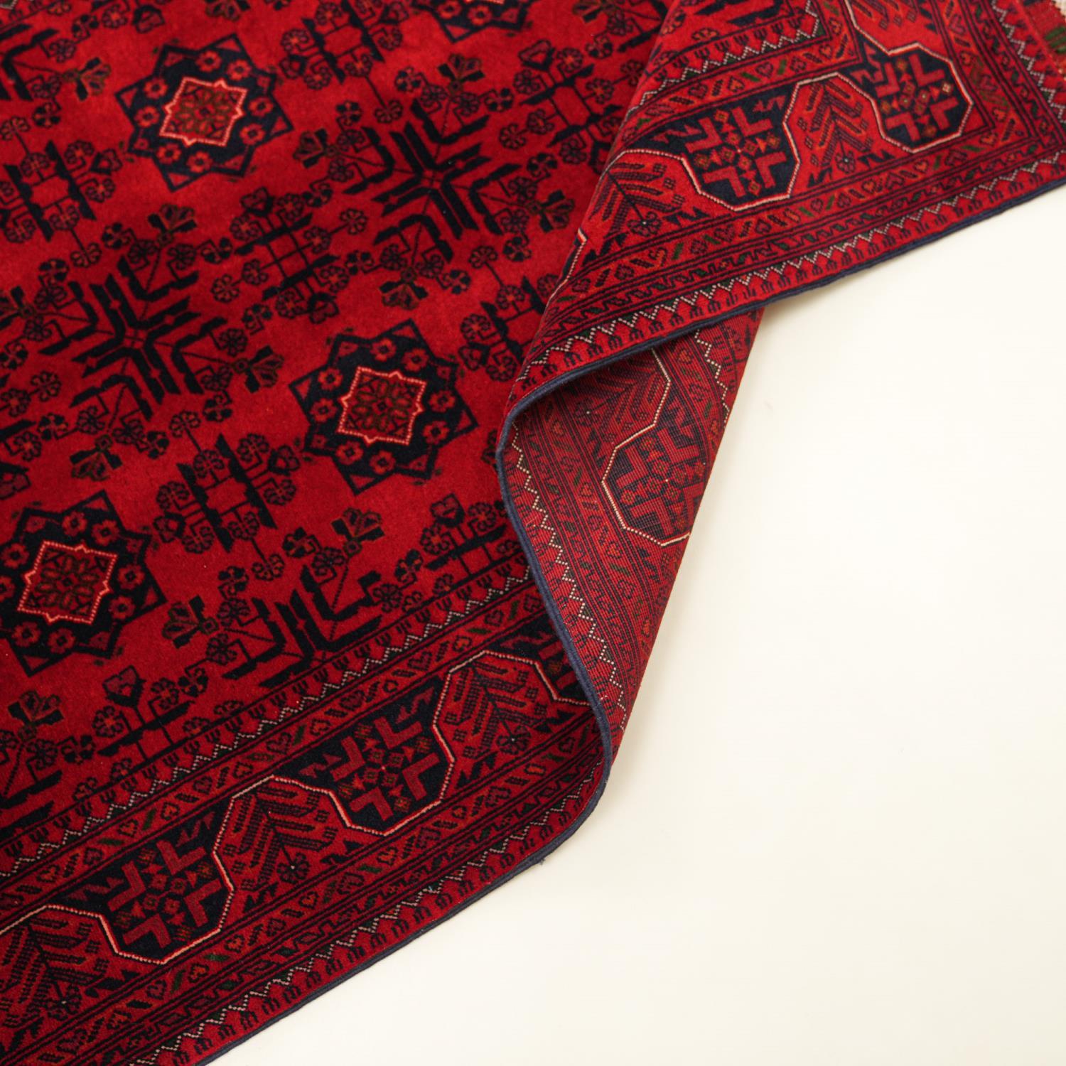 Handwoven Afghan-Patterned Wool Ethnic Burgundy Bilicik Rug