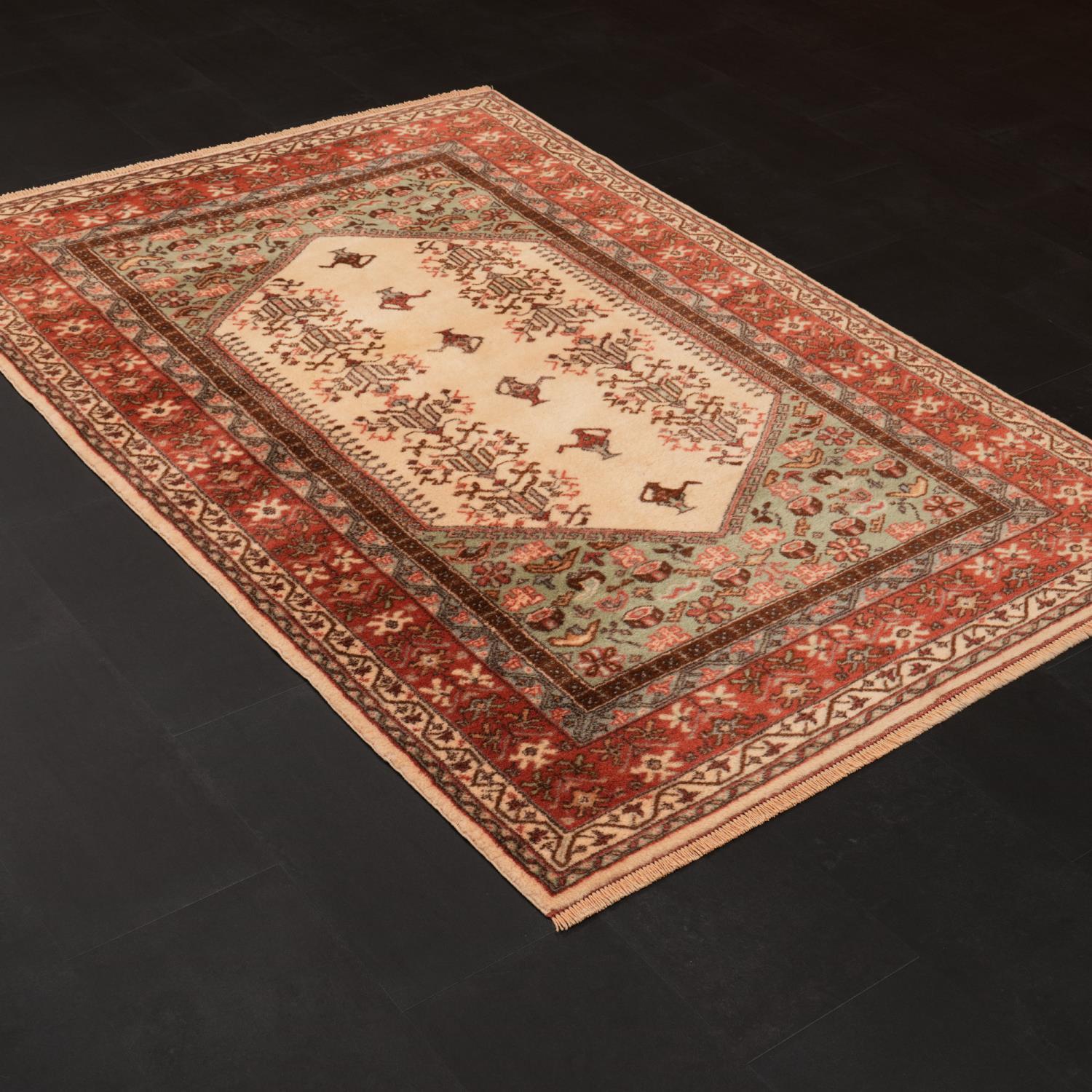 Handwoven Anatolian Patterned Cream Wool Kula Rug