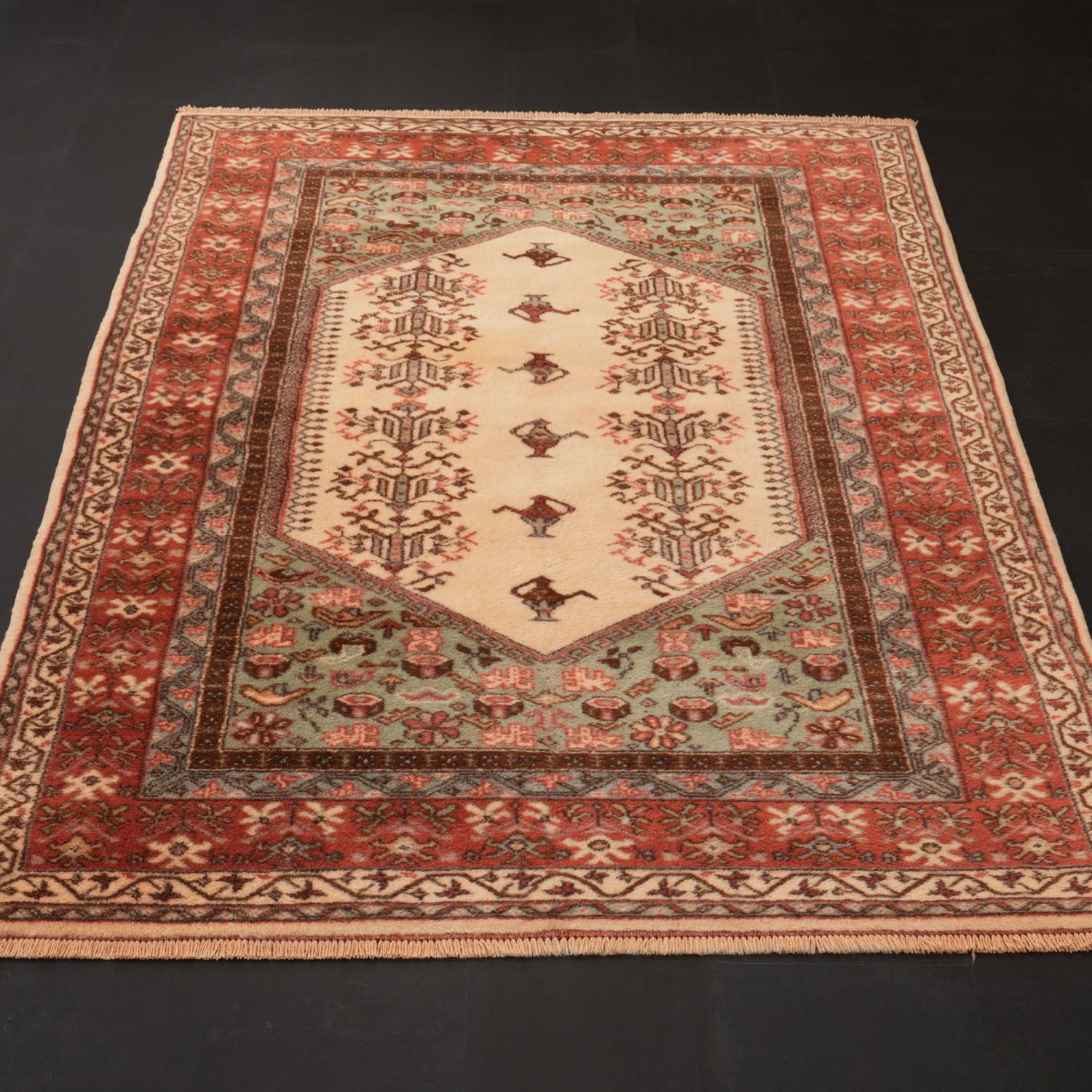Handwoven Anatolian Patterned Cream Wool Kula Rug