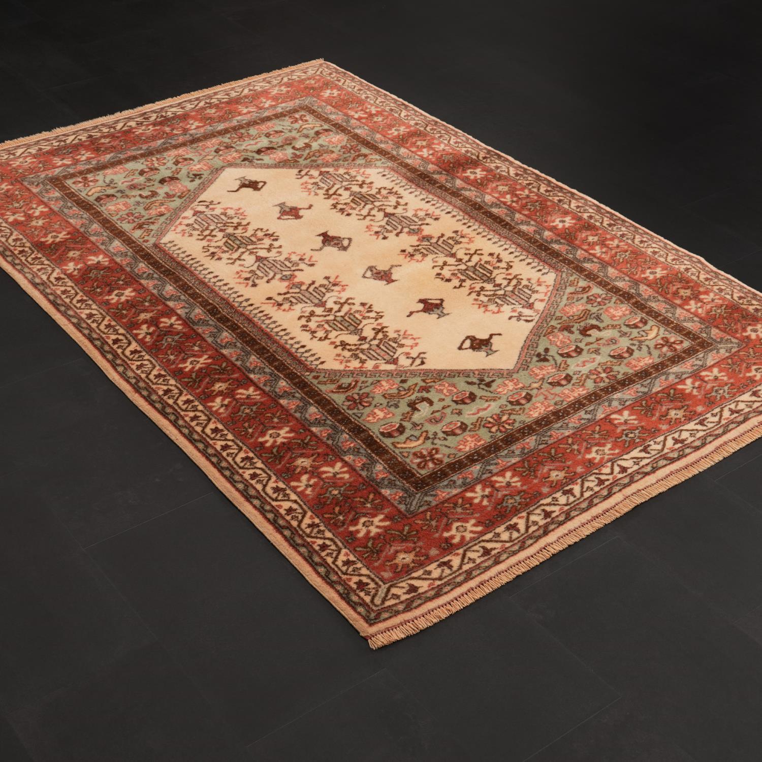 Handwoven Anatolian Patterned Cream Wool Kula Rug