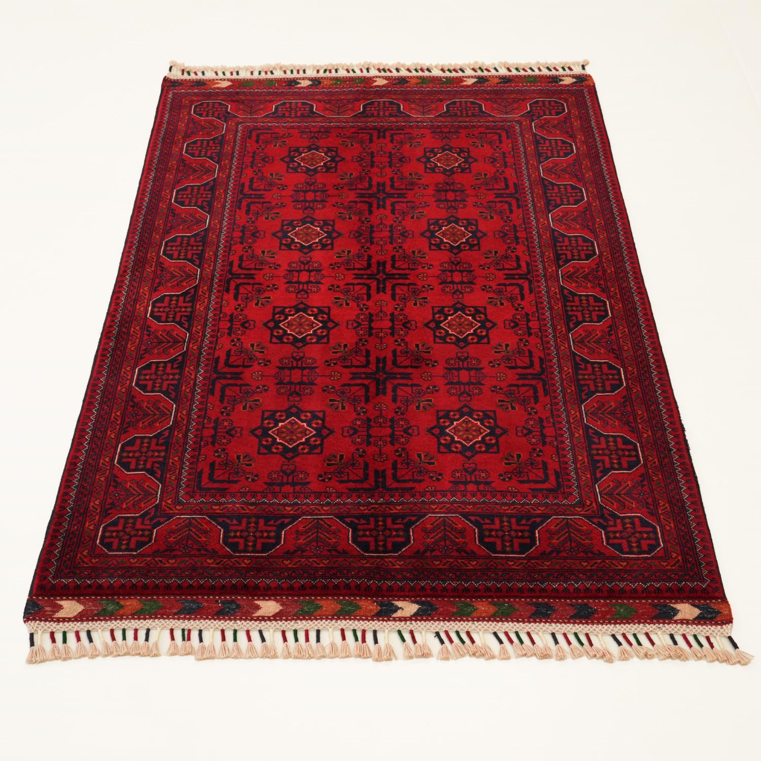 Handwoven Burgundy Afghan-Patterned Wool Ethnic Bilicik Rug