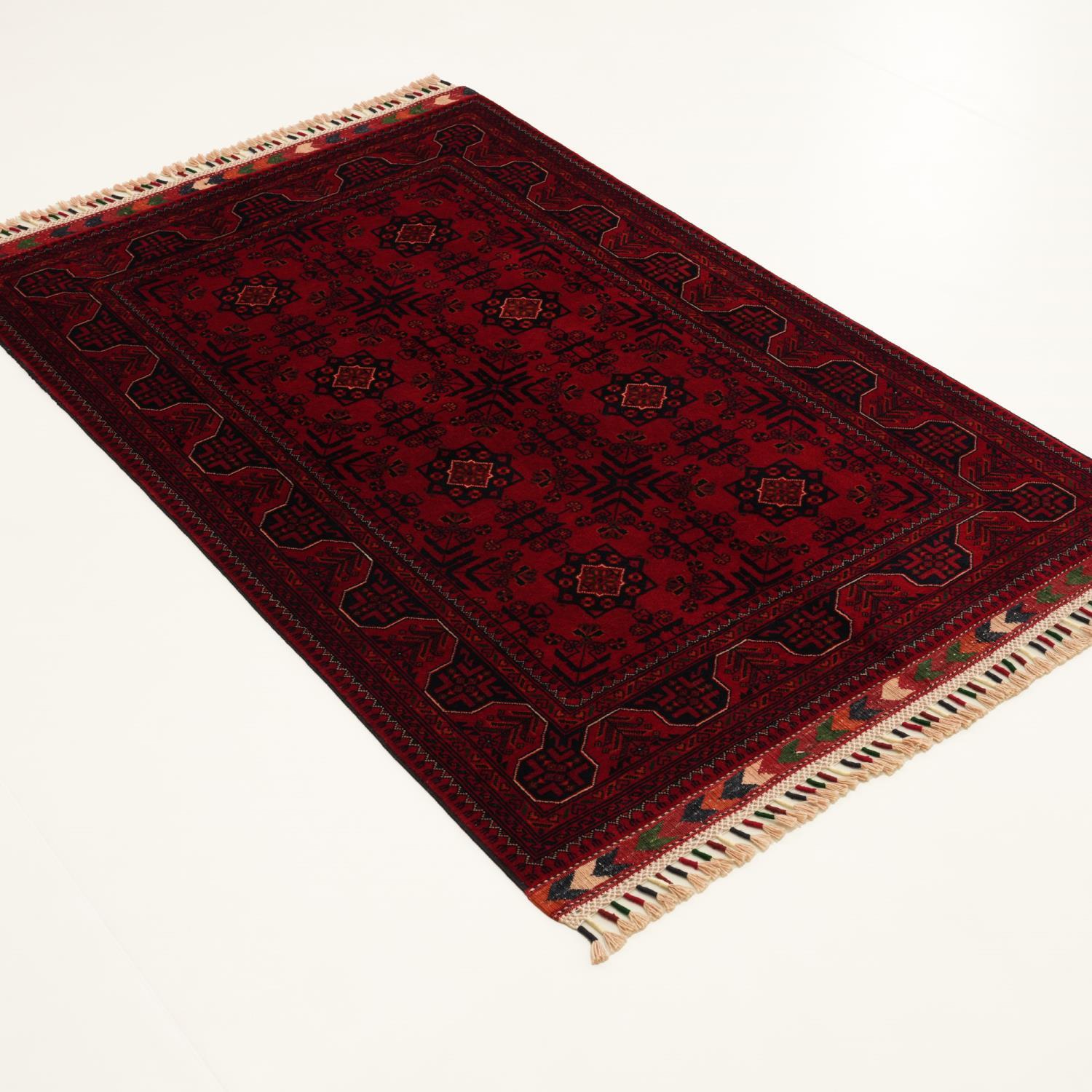 Handwoven Burgundy Afghan-Patterned Wool Ethnic Bilicik Rug