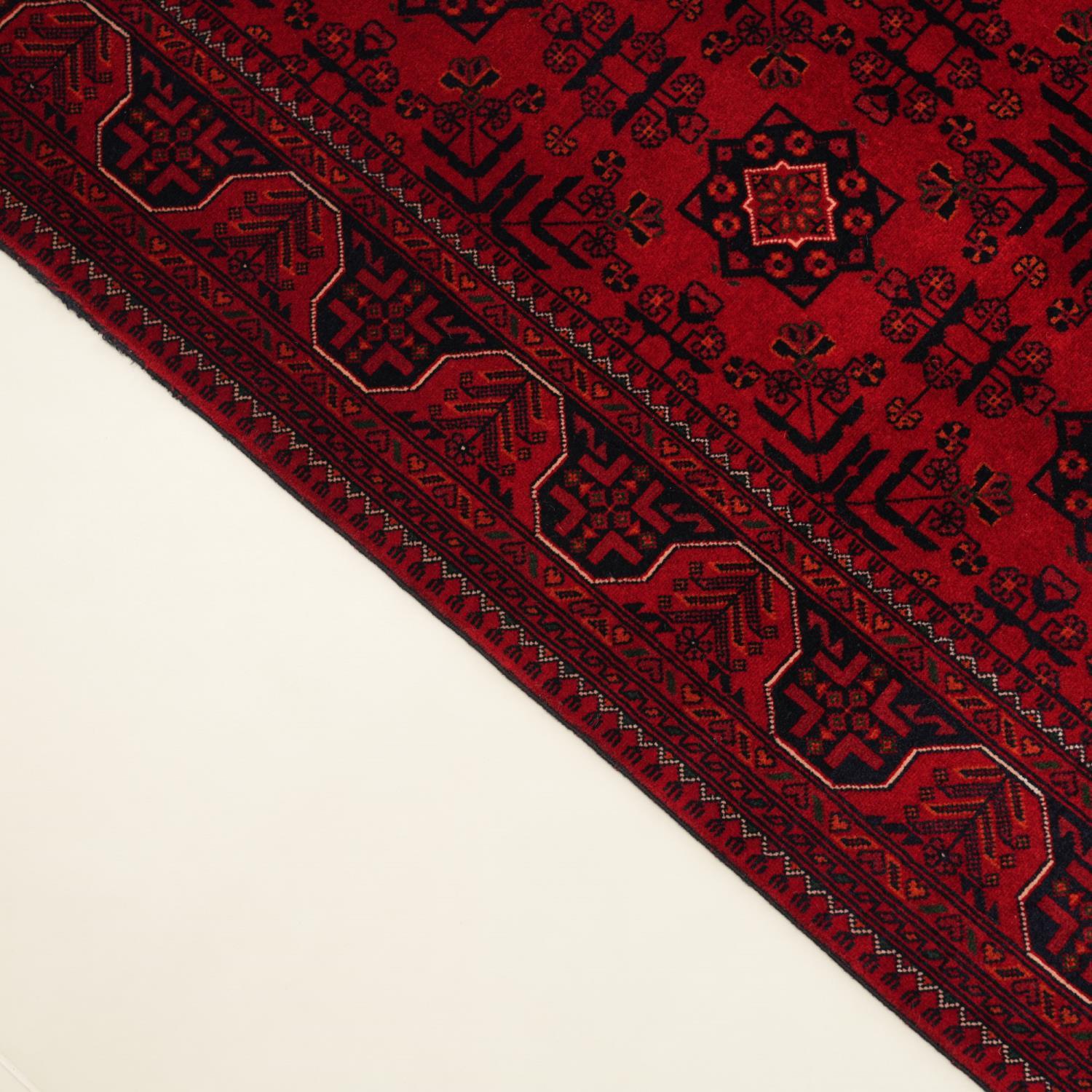 Handwoven Burgundy Afghan-Patterned Wool Ethnic Bilicik Rug
