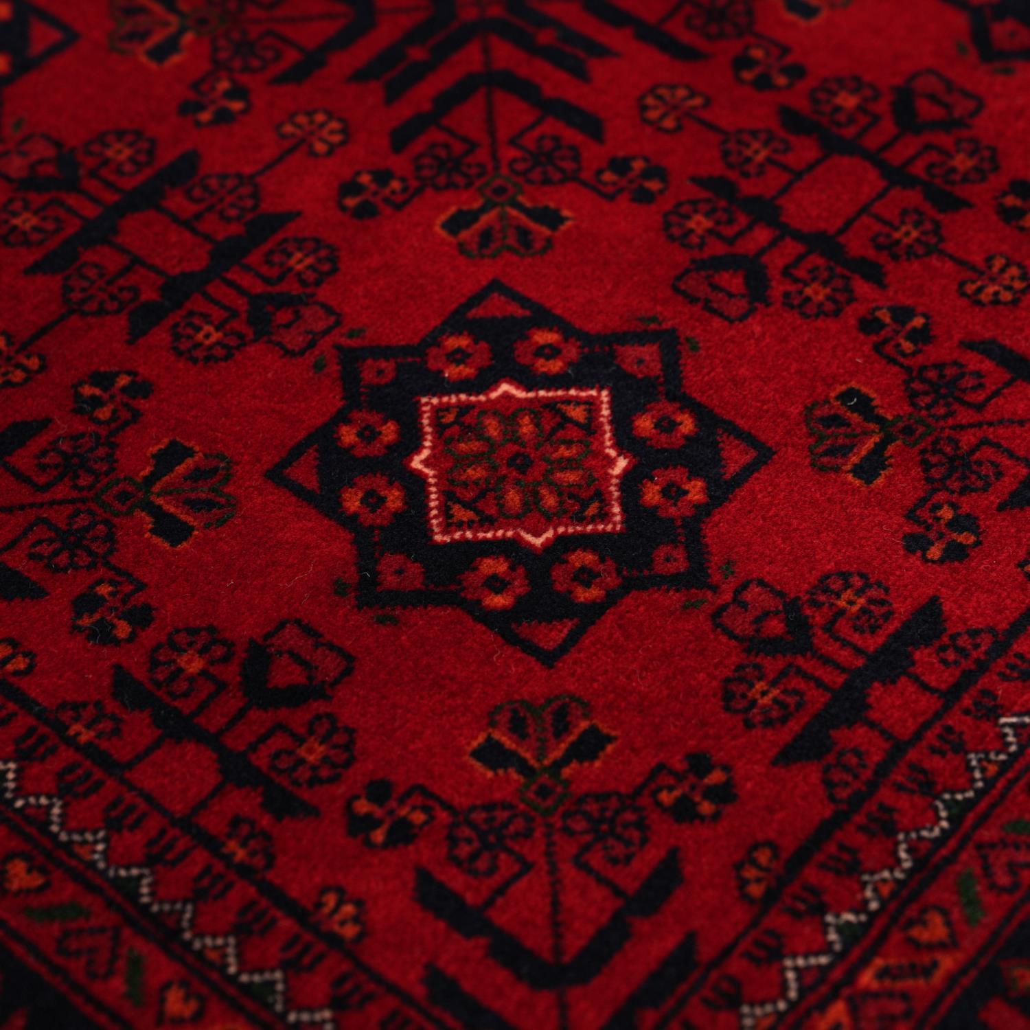 Handwoven Burgundy Afghan-Patterned Wool Ethnic Bilicik Rug